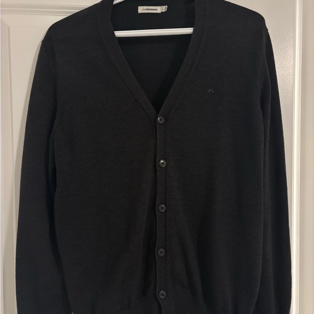 J.Lindeberg Men's Gray V-Neck Button Front Cardigan